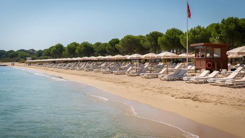Shallow-entry beach at a family resort in Belek, Turkey
